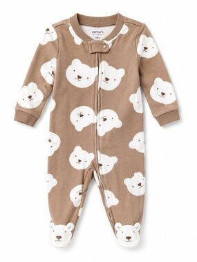 NWT Carter’s Baby Boy Bear Footed Pajamas Velour Soft Sleeper Cozy Brown Outfit